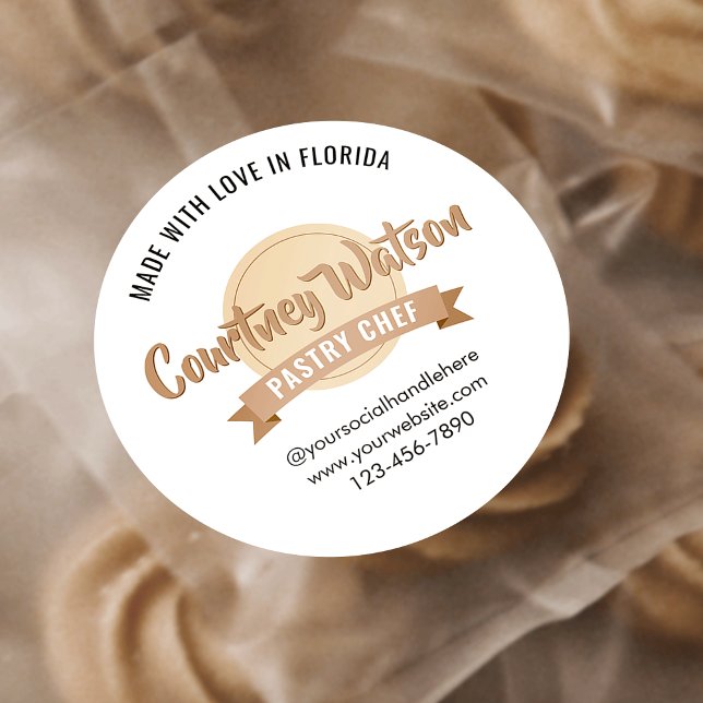 Sticker Rond Gâteaux de desserts beige moderne Boulangerie Pâti (Créateur téléchargé)