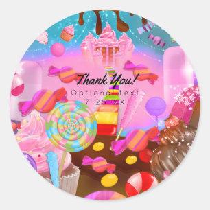 Sticker Rond Gâteaux de fête Candy Land Fantaisie Bonbons Cupca