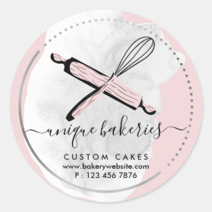 Sticker Rond Gâteaux élégants rose bébé boulangerie mignonne