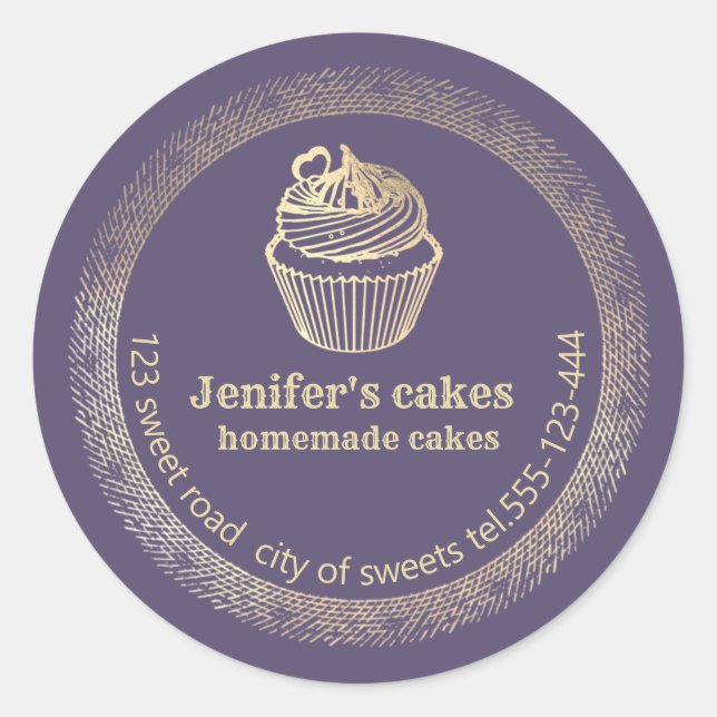Sticker Rond Gâteaux et gâteaux faits maison en or (Devant)