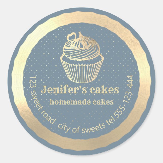 Sticker Rond Gâteaux et gâteaux faits maison en or (Devant)