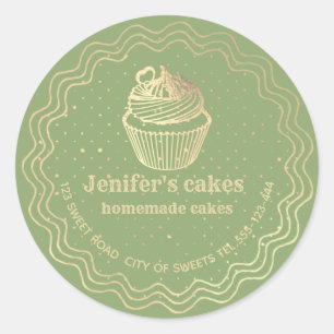Sticker Rond Gâteaux et gâteaux faits maison en or