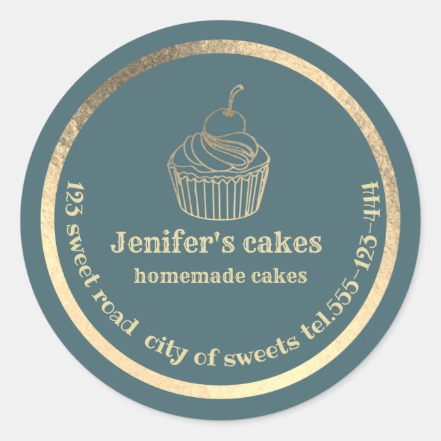 Sticker Rond Gâteaux et gâteaux faits maison en or (Devant)