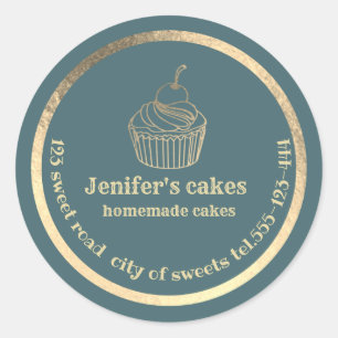 Sticker Rond Gâteaux et gâteaux faits maison en or
