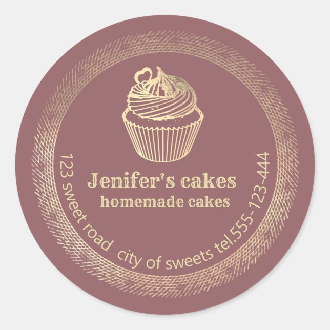 Sticker Rond Gâteaux et gâteaux faits maison en or (Devant)