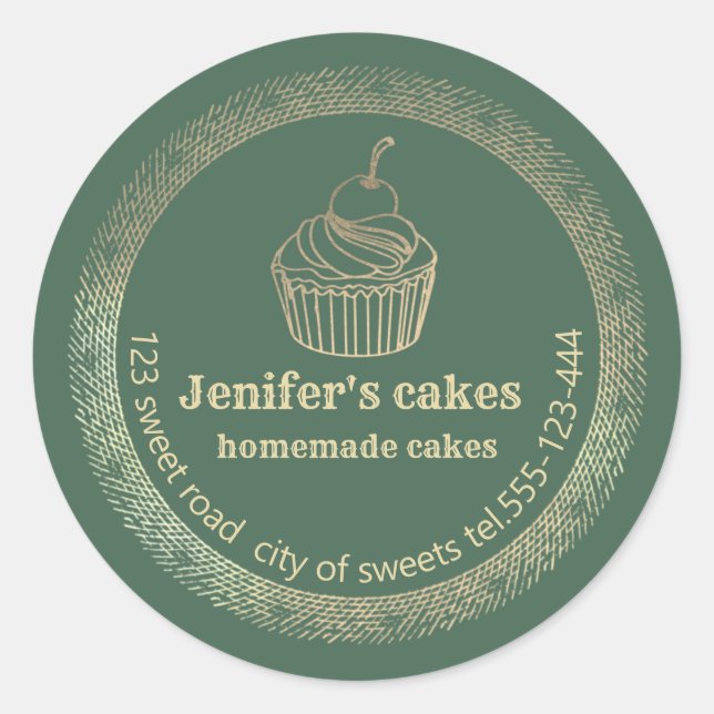 Sticker Rond Gâteaux et gâteaux faits maison en or (Devant)