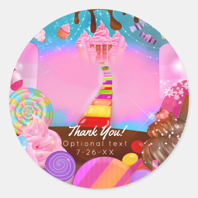 Sticker Rond Gâteaux Faveur Fantaisie de Fête Candy Land (Devant)