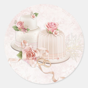 Sticker Rond Gâteaux Mariages bleus avec Roses, Fête des mariée