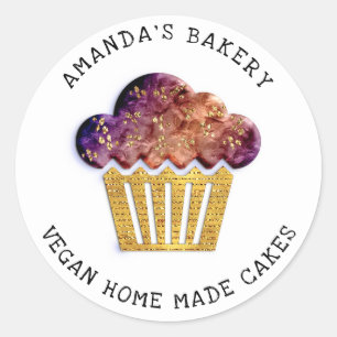 Sticker Rond Gâteaux Sucré boulangerie maison Muffin Rose or Vi