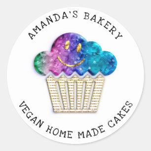 Sticker Rond Gâteaux Sucré boulangerie maison Muffin Smile Gold