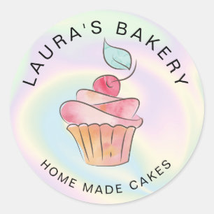 Sticker Rond Gâteaux Sucres Cupcake Accueil Boulangerie Hologra