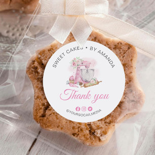 Sticker Rond Gâteaux sucrés Merci rose