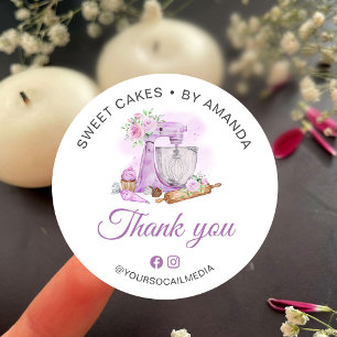 Sticker Rond Gâteaux sucrés Merci violet
