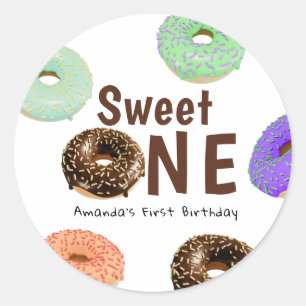 Sticker Rond Gâteaux Sucrés Un 1er Anniversaire
