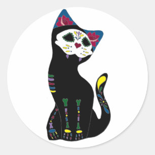 Sticker Rond "Gato Muerto" Dia De Los Muertos Cat