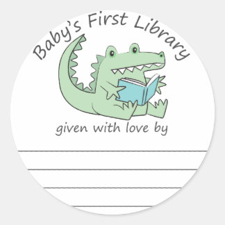 Sticker Rond Gator lisant la première bibliothèque de bibliothè