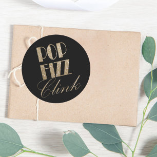 Sticker Rond Gatsby party Gold et Black Pop Fizz Clink
