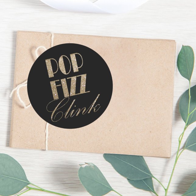 Sticker Rond Gatsby party Gold et Black Pop Fizz Clink (Gatsby party Gold and Black Pop Fizz Clink Classic Round Sticker)