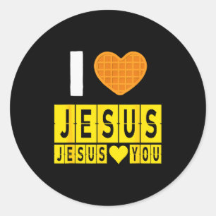 Sticker Rond Gaufre en forme de cœur J'aime Jésus Jésus t'aime