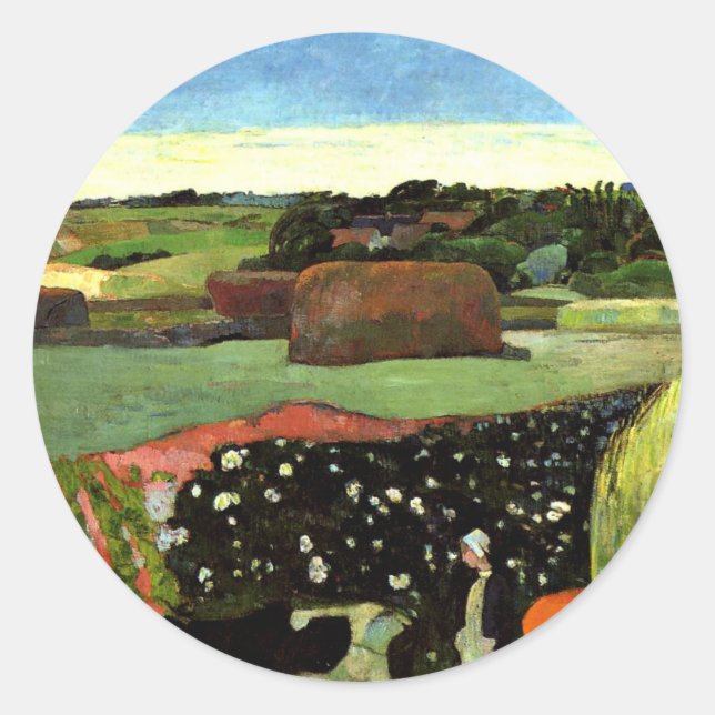 Sticker Rond Gauguin - Emballages en Bretagne, célèbre peinture (Devant)