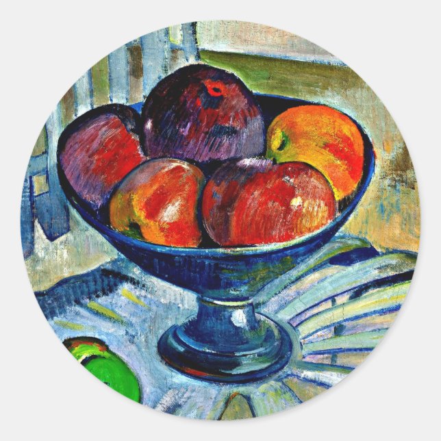 Sticker Rond Gauguin - Plat de fruits sur une chaise de jardin (Devant)