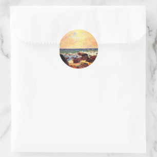 Sticker Rond Gauguin - Roches et Mer, beaux-arts,