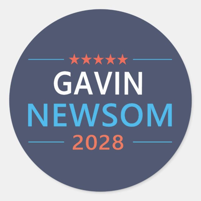 Sticker Rond Gavin Newsom 2028 Pour Président (Devant)