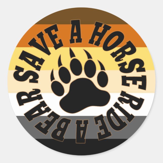 Sticker Rond Gay Bear Fierté Enregistrer Un Cheval Ride Un Ours (Devant)