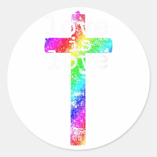 Sticker Rond Gay Christian LGBT - Pride Cross L'amour de Dieu (Devant)