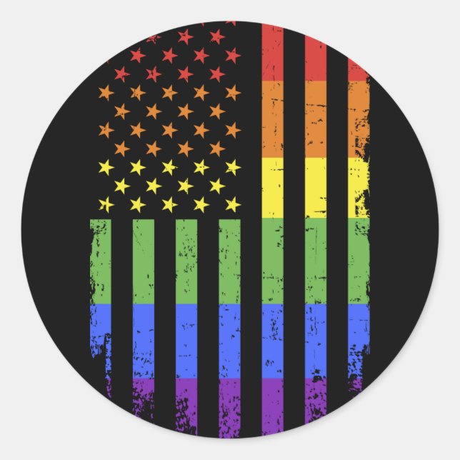 Sticker Rond Gay lesbian pride month rainbow US american flag (Devant)