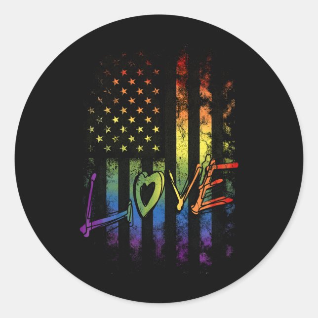 Sticker Rond Gay Lesbienne Trans Bi Pride Lgbt Rainbow American (Devant)