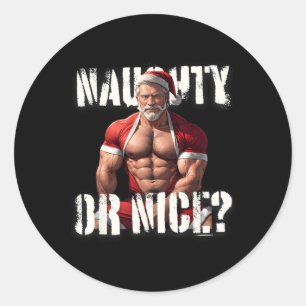 Sticker Rond Gay Noël Muscle Papa Ours Gentil Père Noël Fierté
