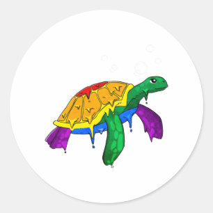 Sticker Rond Gay pride Arc-en-ciel drapeau Tortue de mer subtil