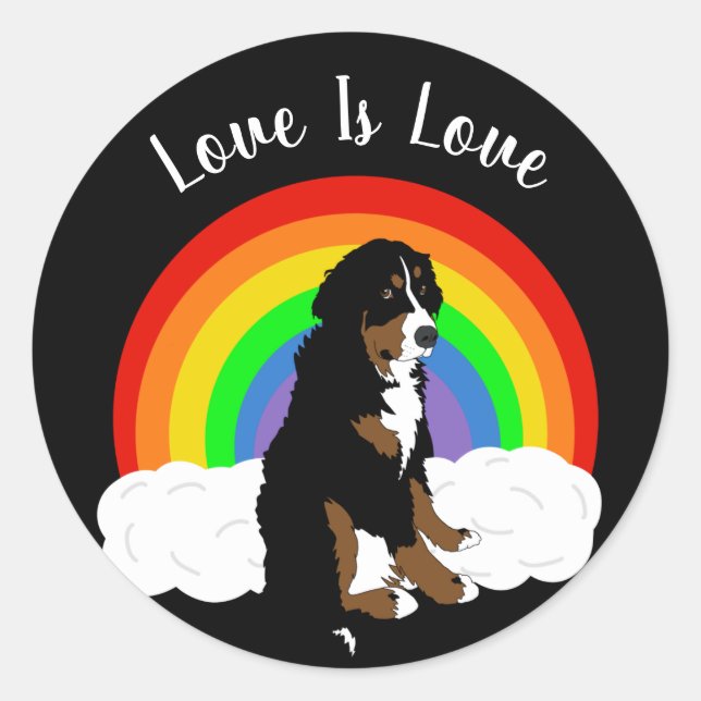 Sticker Rond Gay pride Bernese Mountain Dog sur mesure (Devant)