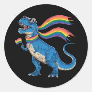Sticker Rond Gay pride Dino Trex Rainbow Flag Lgbt Ally