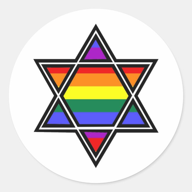 Sticker Rond Gay pride personnalisable Rainbow Star de David (Devant)