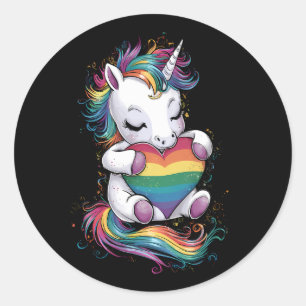 Sticker Rond Gay pride Unicorn Coeur Arc-en-ciel Drapeau Lgbt