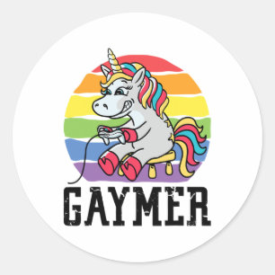 Sticker Rond Gaymer Gay Joueur Licorne Lgbtq Fierté Gay Lqbt Le
