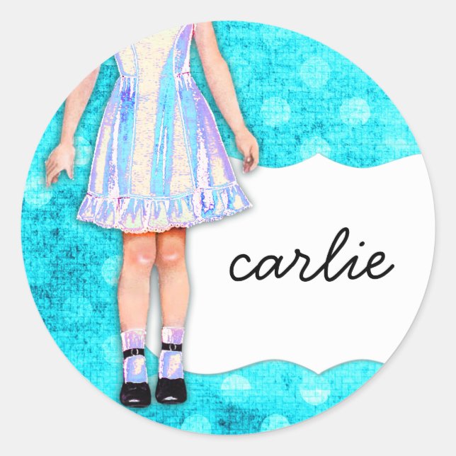Sticker Rond GC | Poupée fille Funky Blue Turquoise Dots (Devant)