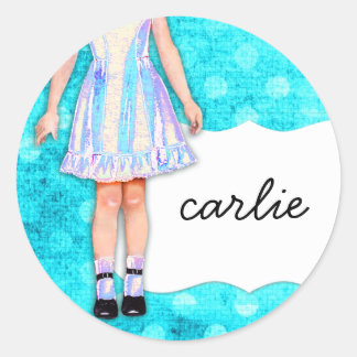 Sticker Rond GC | Poupée fille Funky Blue Turquoise Dots