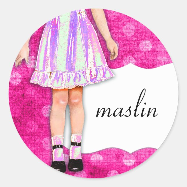 Sticker Rond GC | Poupée fille Funky Purple Points Rose (Devant)