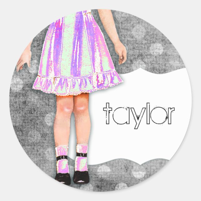 Sticker Rond GC | Poupée fille Funky violet (Devant)