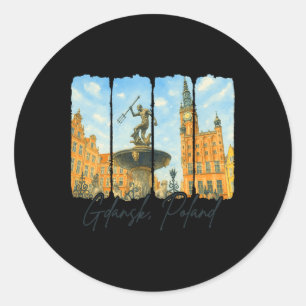 Sticker Rond Gdańsk Pologne Voyage Coup de pinceau Gdańsk Souve