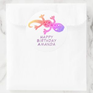 Sticker Rond Gecko Gecko Lizard Rainbow Girls Anniversaire