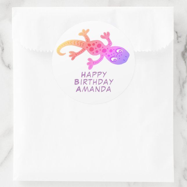 Sticker Rond Gecko Gecko Lizard Rainbow Girls Anniversaire (Sac)