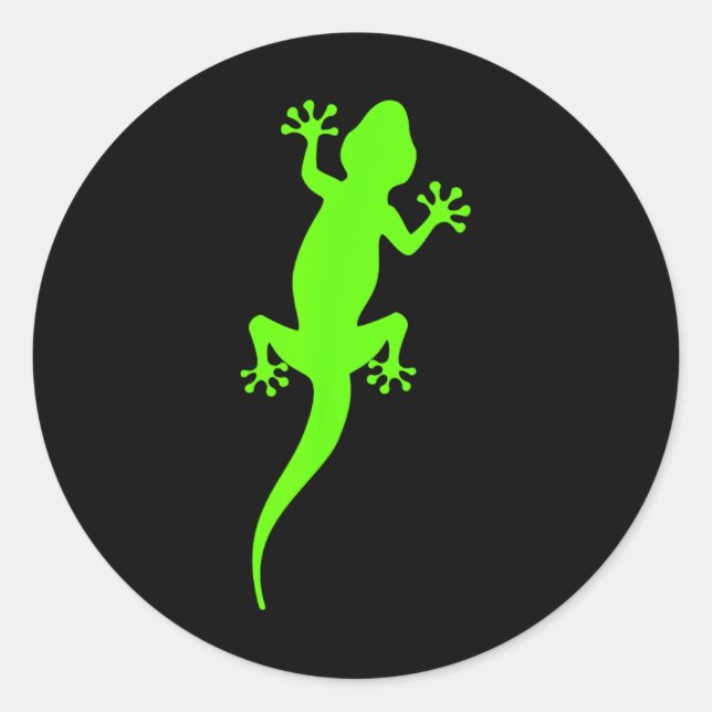 Sticker Rond Gecko grimpeur vert funky (Devant)