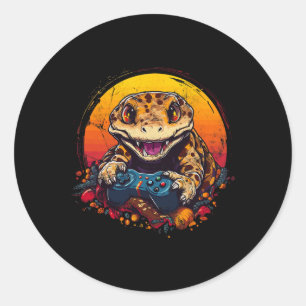 Sticker Rond Gecko Jouer Jeu Vidéo Lizard &amp; Reptiles Gam