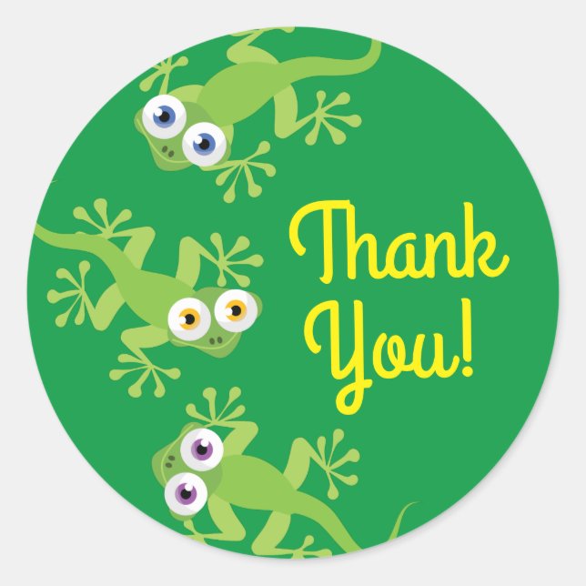 Sticker Rond Gecko Lizards Anniversaire Fête Cute Enfants Merci (Devant)