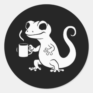 Sticker Rond gecko mignon tenant une tasse de café