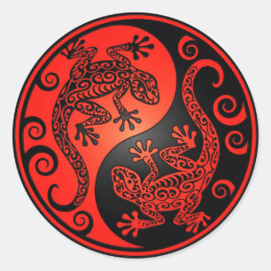 Sticker Rond Geckos rouges et noirs de Yin Yang